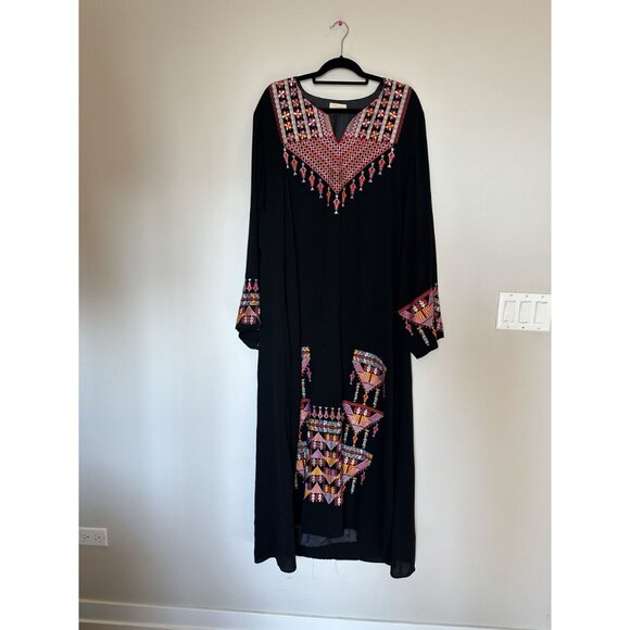 Black Aztec Longsleeve Mumu Midi Dress One Size - Picture 2 of 8